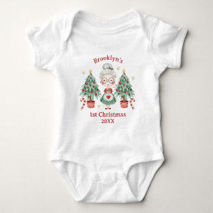 Cute Mrs Claus Tree Candy Cane First 1st Christmas Baby Bodysuit
