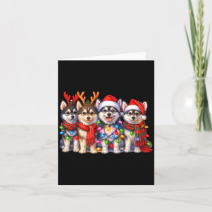 Cute Msky Christmas Dogs With Lights Long Sleeve  Card