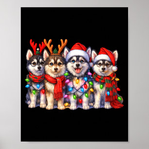 Cute Msky Christmas Dogs With Lights Long Sleeve  Poster