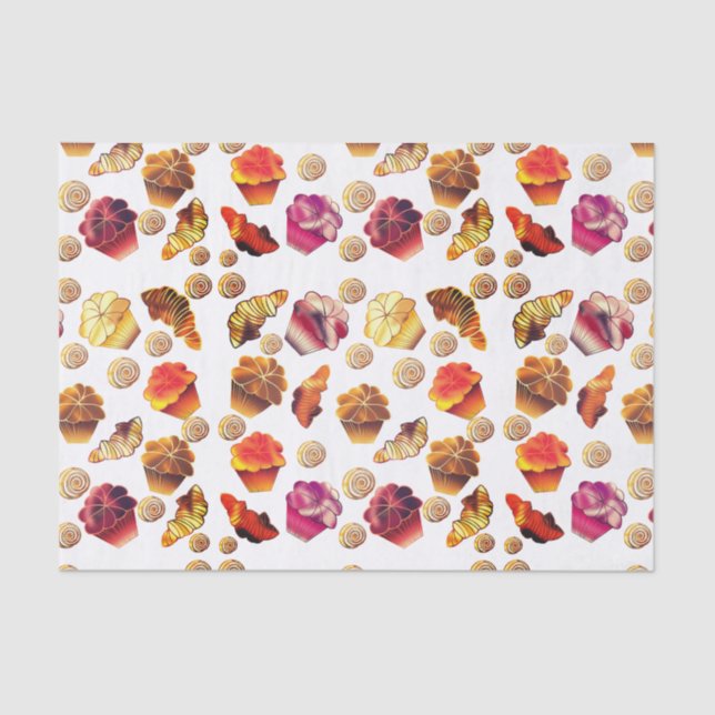 Cute Muffins, Croissants, and Cinnamon Rolls Tissue Paper (Front)