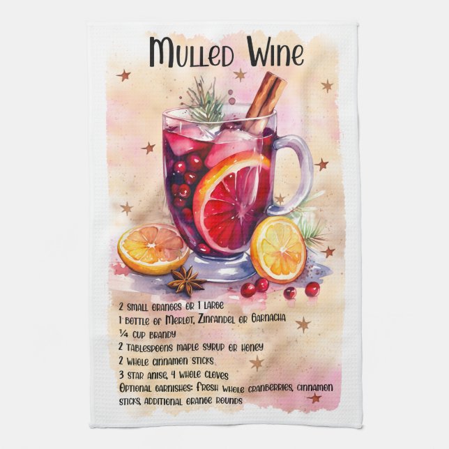Cute Mulled Wine Christmas Drink Recipe Tea Towel (Vertical)