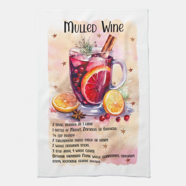 Cute mulled wine recipe tea towel (Vertical)