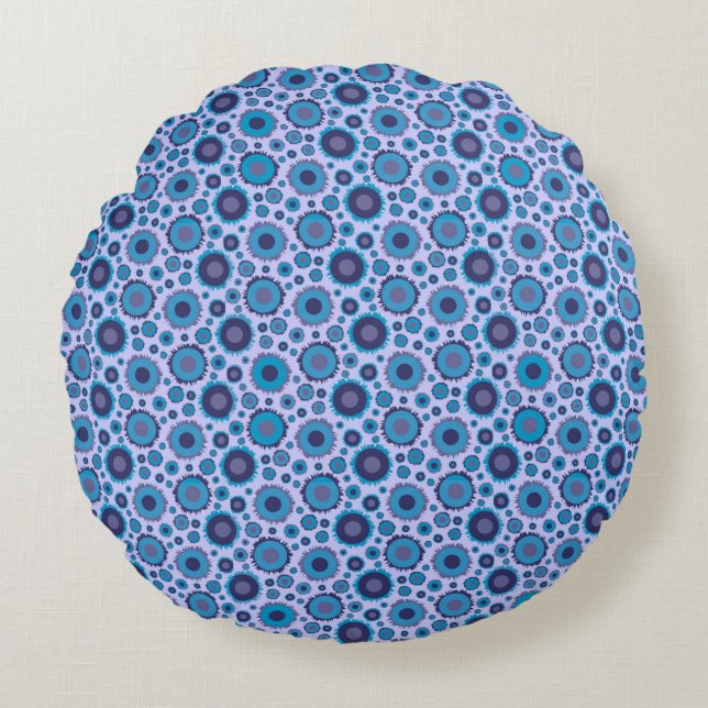 Cute multi blue colours suns patterns round cushion (Front)