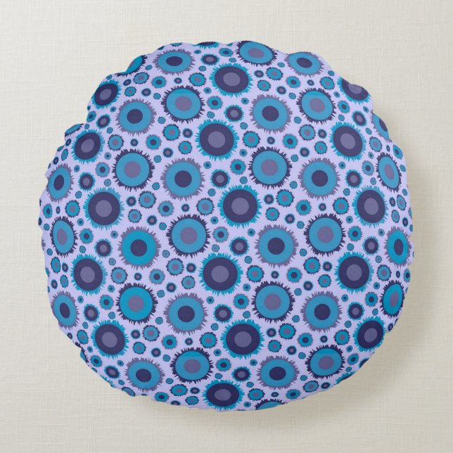 Cute multi blue colours suns patterns round cushion (Front)