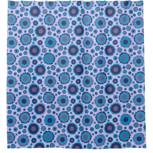 Cute multi blue colours suns patterns tile shower curtain (Front)