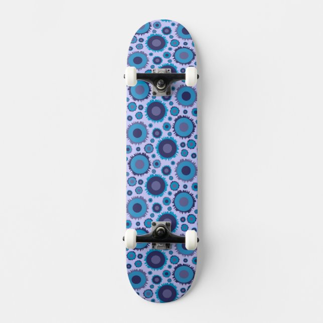 Cute multi blue colours suns patterns tile skateboard (Front)