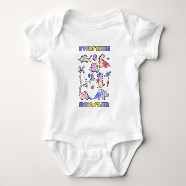Cute Multi Dinosaur Colourful Art Work Baby Bodysuit (Front)