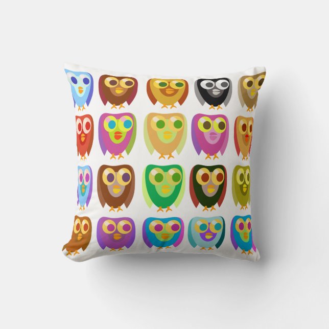 Cute Multicolor Cartoon Character Owl Pattern Cushion (Front)