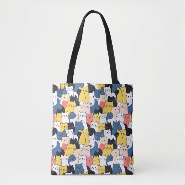 Cute Multicolor Cat Pattern Tote Bag – Aesthetic (Front)