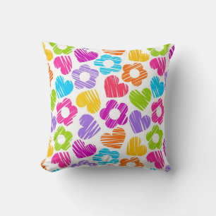 Cute multicolor flowers and hearts girly pattern   cushion