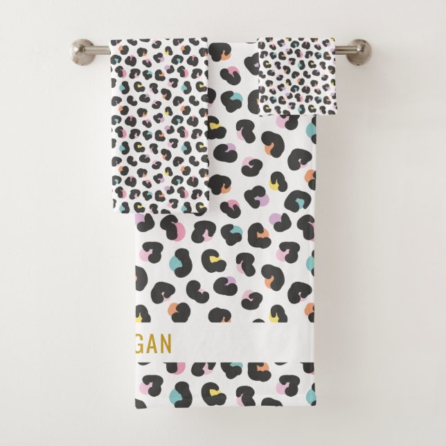 Cute Multicolor Leopard Print Bath Towel Set (Insitu)