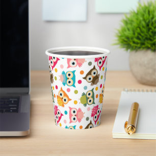 Cute multicolor owl pattern paper cups