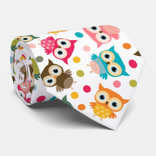Cute multicolor owl pattern tie