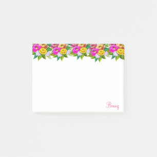 Cute multicolored flowers on white post-it notes