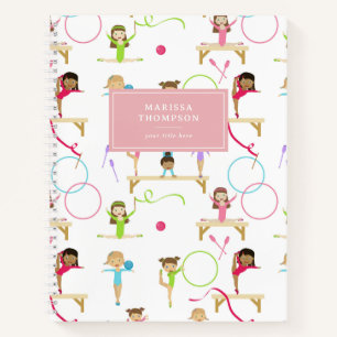 Cute Multicolored Gymnastics Kids Girl Custom Name Notebook