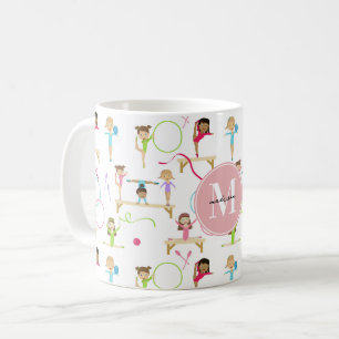 Cute Multicolored Gymnastics Kids Pattern Monogram Coffee Mug
