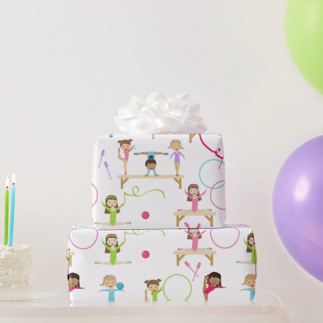 Cute Multicolored Gymnastics Kids Pattern Wrapping Paper (Party Gifts)