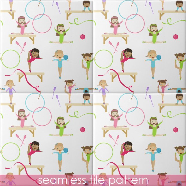 Cute Multicolored Gymnastics Kids Seamless Pattern Tile (Cute Multicolored Gymnastics Kids Seamless Pattern Ceramic Tile)