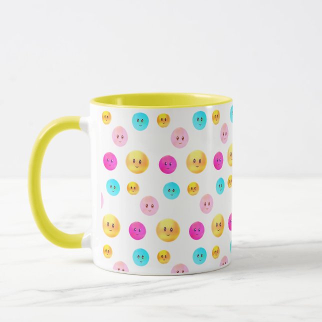 Cute Multicolored Happy Faces Mug (Left)