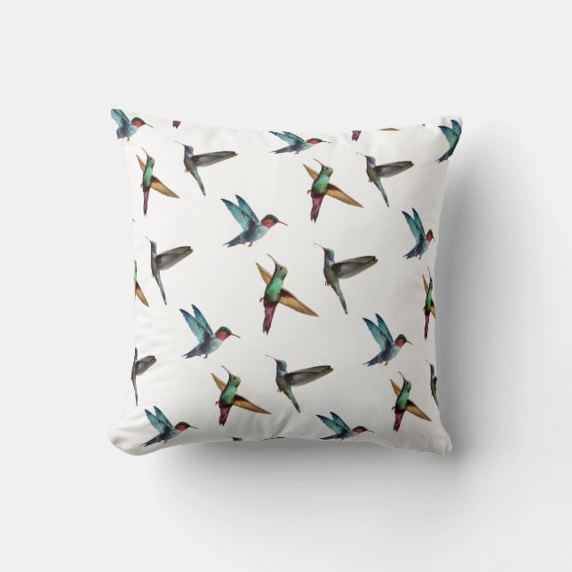 Cute multicolored hummingbirds cushion (Front)