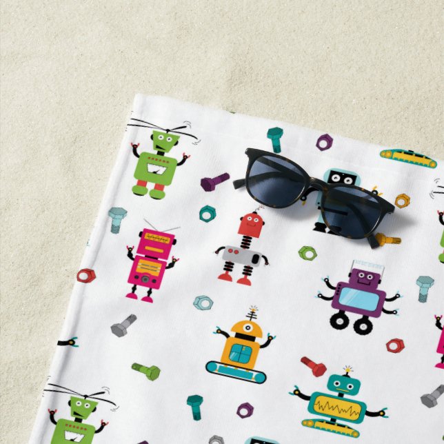 Cute Multicolored Robots Kids Robot  Beach Towel (In Situ)