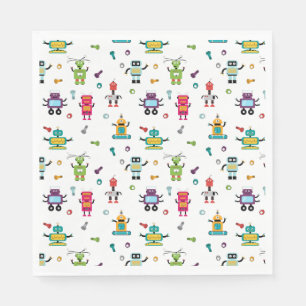 Cute Multicolored Robots Kids Robot Birthday Party Napkin