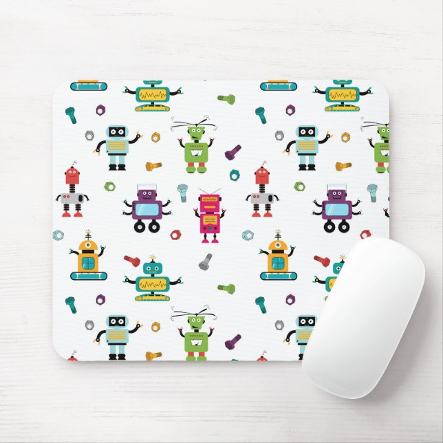 Cute Multicolored Robots Kids Robot Pattern Mouse Pad (With Mouse)