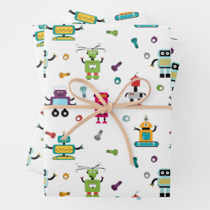 Cute Multicolored Robots Kids Robot Pattern Wrapping Paper Sheet
