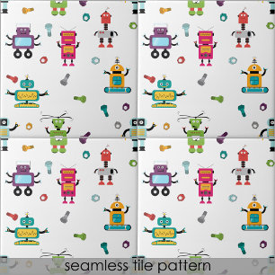 Cute Multicolored Robots Kids Robot Seamless  Tile