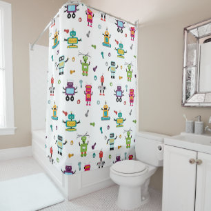 Cute Multicolored Robots Kids Robot  Shower Curtain