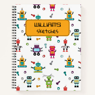Cute Multicolored Robots Kids Robot Sketchbook Notebook