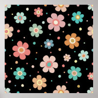 Cute Multicolour Flower Pattern On Black