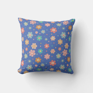Cute Multicolour Flower Pattern On Blue Cushion