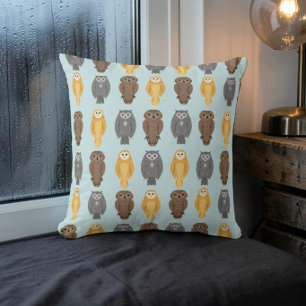 Cute Multicolour Owl Pattern in Bright Yellow Cushion