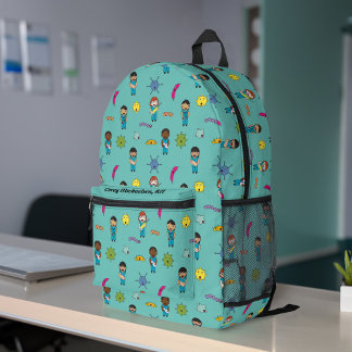 Cute Multicultural Germ Fighting Docs and Nurses Printed Backpack