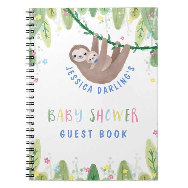 Cute Mum and Baby Boy Sloth Guest Book (Front)
