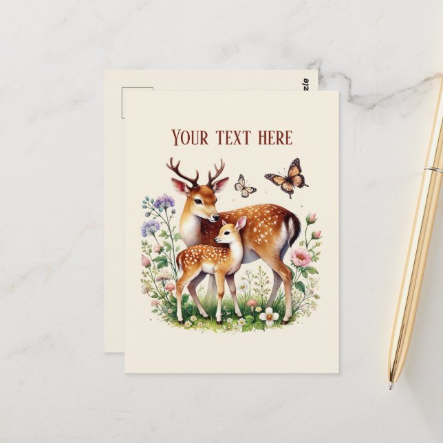 Cute Mum and baby deer add your message  Postcard (Front/Back In Situ)