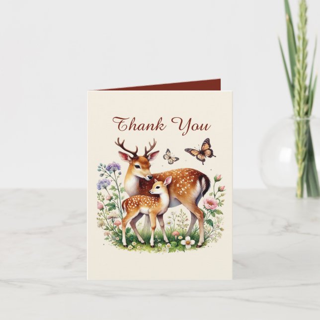 Cute Mum and baby deer add your message  Thank You Card (Front)
