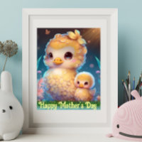 Cute Mum and Baby Duck in Garden Mother's Day Art