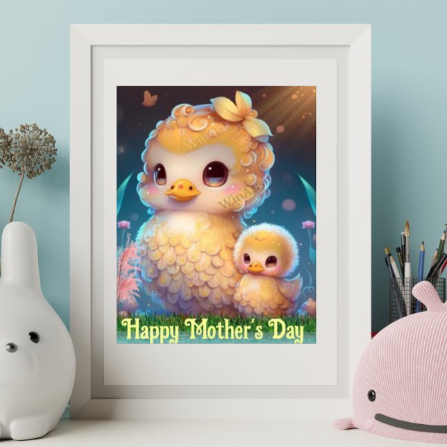 Cute Mum and Baby Duck in Garden Mother's Day Art Poster (Creator Uploaded)