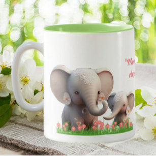 Cute Mum and Baby Elephant Personalised  Two-Tone Coffee Mug
