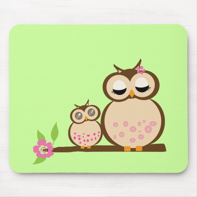 Cute mum and baby owl mouse pad (Front)
