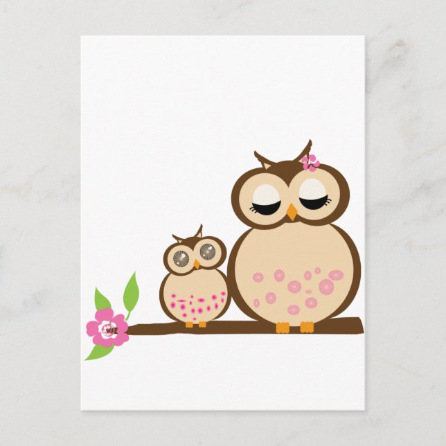 Cute mum and baby owl postcard (Front)