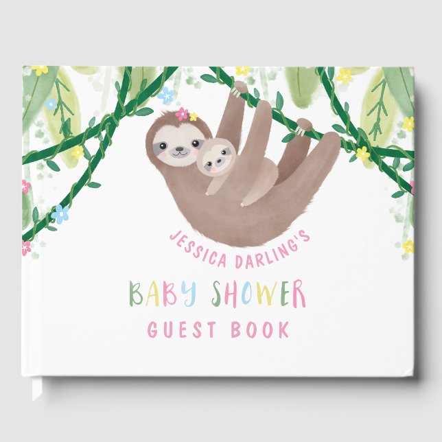 Cute Mum and Baby Sloth Guest Book (Front)