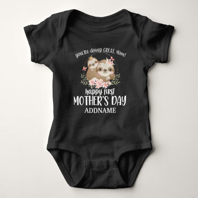 Cute Mum and Baby Sloths - Happy 1st Mothers Day Bodysuit (Front)