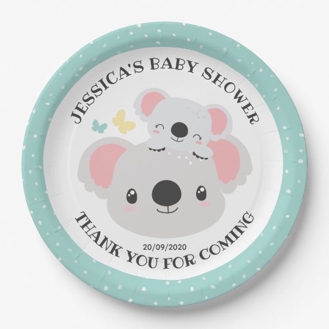Cute Mum and Baby Top Koality Koala Baby Shower Paper Plate (Front)
