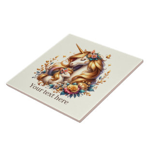 Cute Mum and baby unicorn Tile