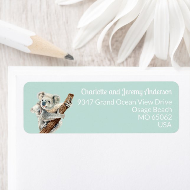 Cute Mum and Baby watercolor Koala on light green  (Insitu)