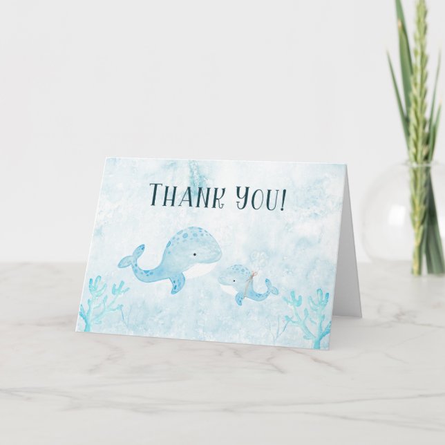 Cute Mum and Baby Whale Under the Sea baby shower  Thank You Card (Front)