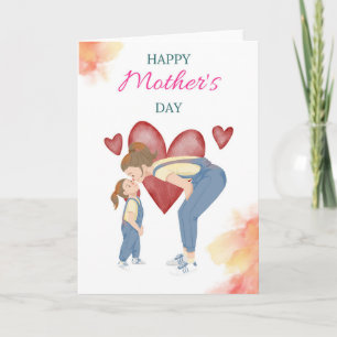 Cute Mum and Daughter Love Illustration Card